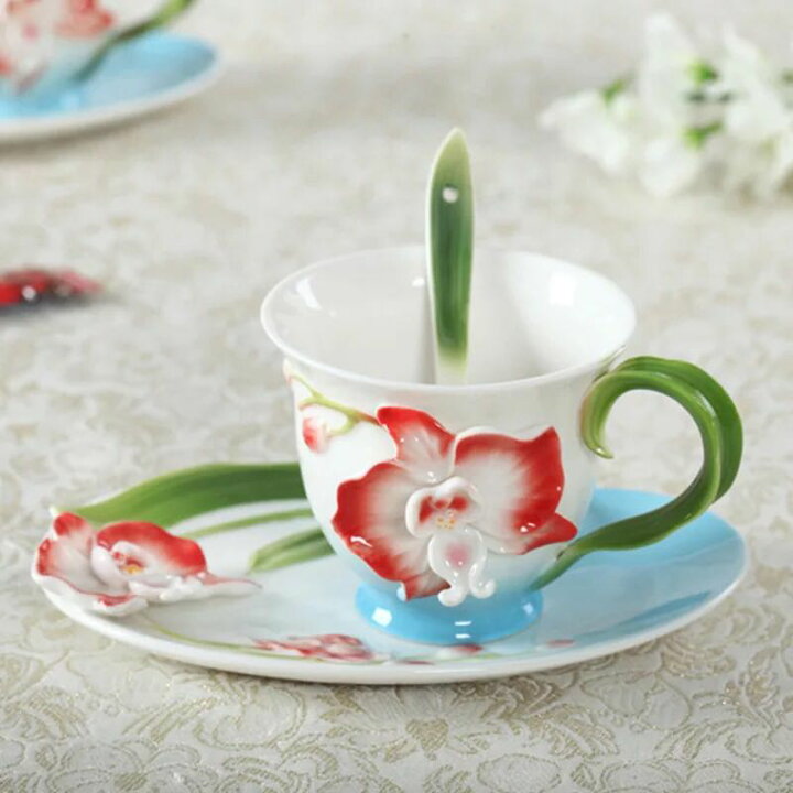 楽天市場】A047774上品陶器ティーカップ＆ソーサー 4客セット ．立体花  