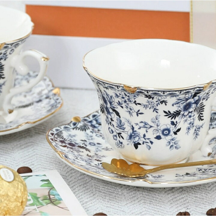 西洋調ティーカップセット 花柄陶器 高級感 カップ＆ソーサー 6客 