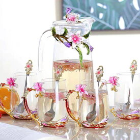 ティーポット コーヒーカップ 5点セット ガラス製 花柄