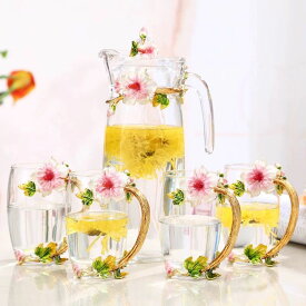 ティーポット コーヒーカップ 5点セット ガラス製 花柄