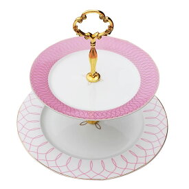 ケーキ スタンド プレート 2段セット アフタヌーンティー フルーツ トレー 皿 花柄ピンク