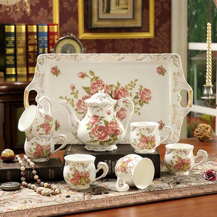楽天市場】A029582上品ティーカップ＆ソーサー 6客セット ．花柄．陶器 