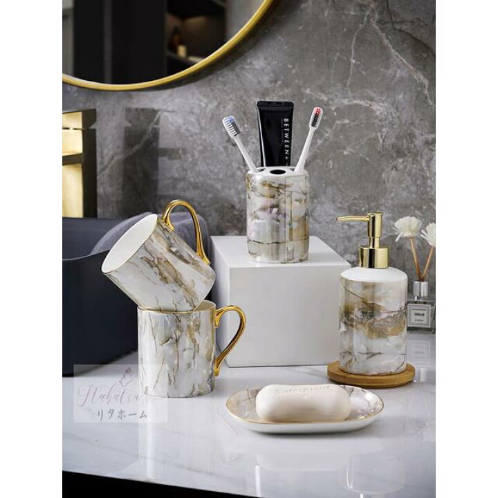 楽天市場】A005233高級感サニタリー5点セットディスペンサー 歯ブラシ  