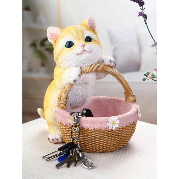 楽天市場】A056094猫置物 小物入れネコ 収納ボックス かご 卓上収納  