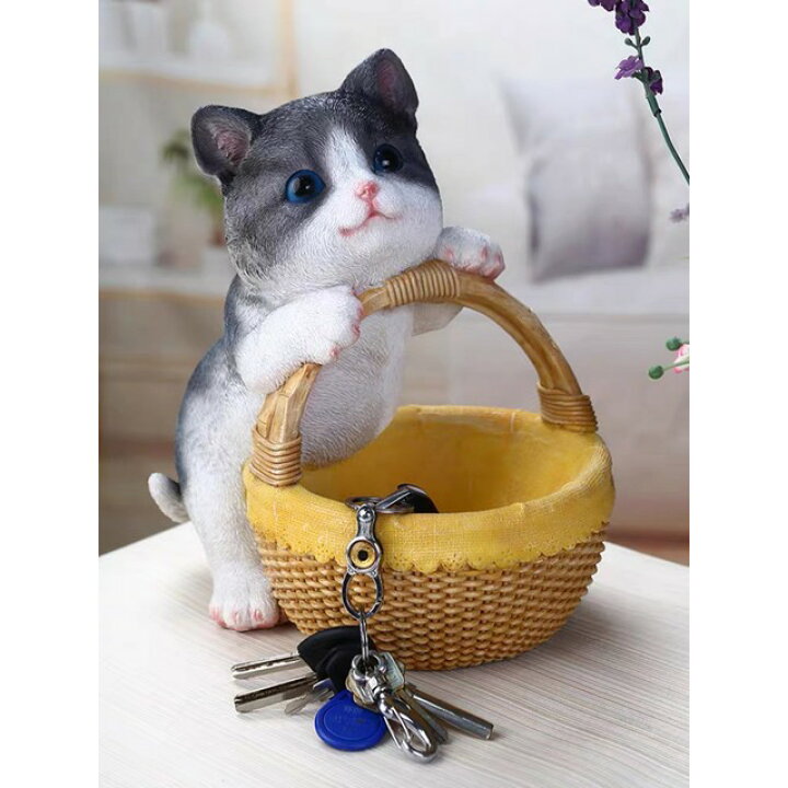 楽天市場】A056095猫置物 小物入れネコ 収納ボックス かご 卓上収納  