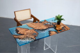 高級レジンテーブル ウッドリバーテーブル 樹脂テーブル ダイニングテーブル　 天然木テーブル リバーテーブル 海　川の流れ（幅120cm)一点だけ