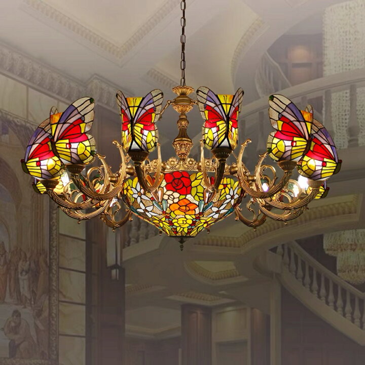 楽天市場】A045775チョウチョウ ステンドグラス ペンダントライト豪華  