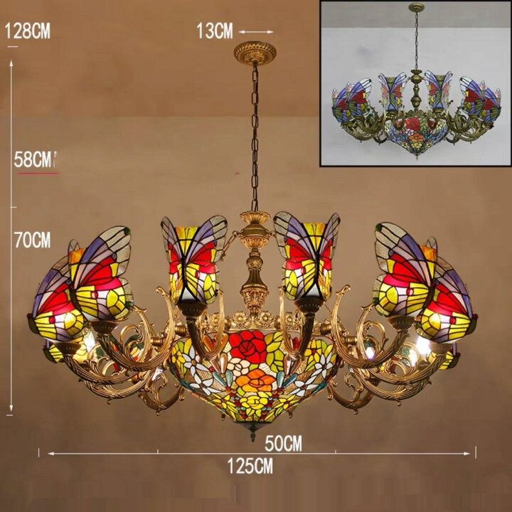 楽天市場】A045775チョウチョウ ステンドグラス ペンダントライト豪華  