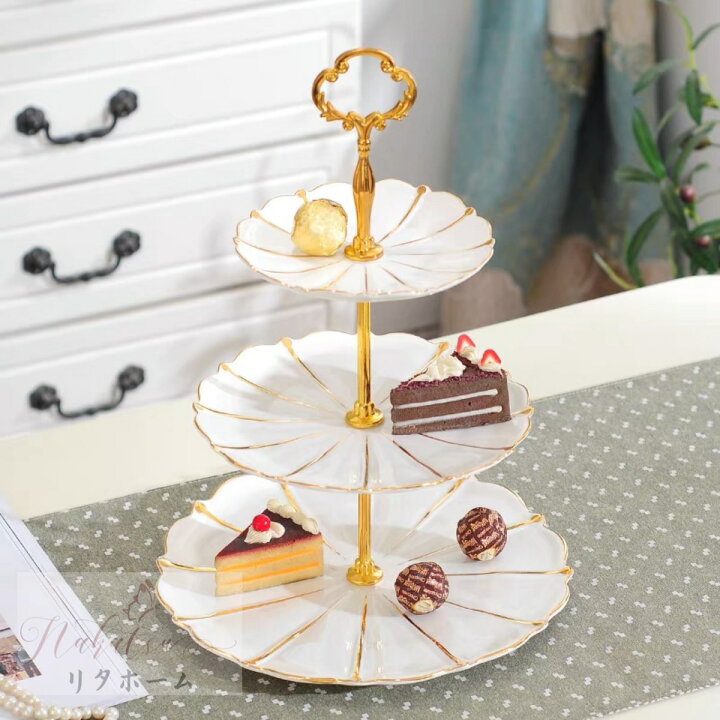 ケーキ スタンド プレー3段セットアフタヌーンティー フルーツ トレー  