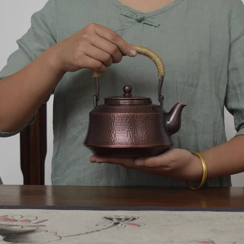 銅やかん 銅壺 煮茶壷 提梁壷 急須 茶壺ティーポット 未塗装銅器