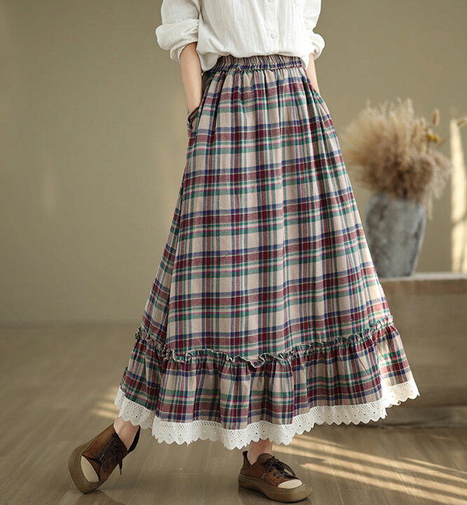 楽天市場】フレアスカート チェック柄 スカート ドッキング レディース  