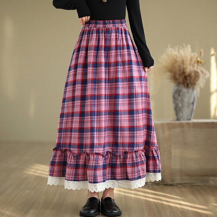 楽天市場】フレアスカート チェック柄 スカート ドッキング レディース  