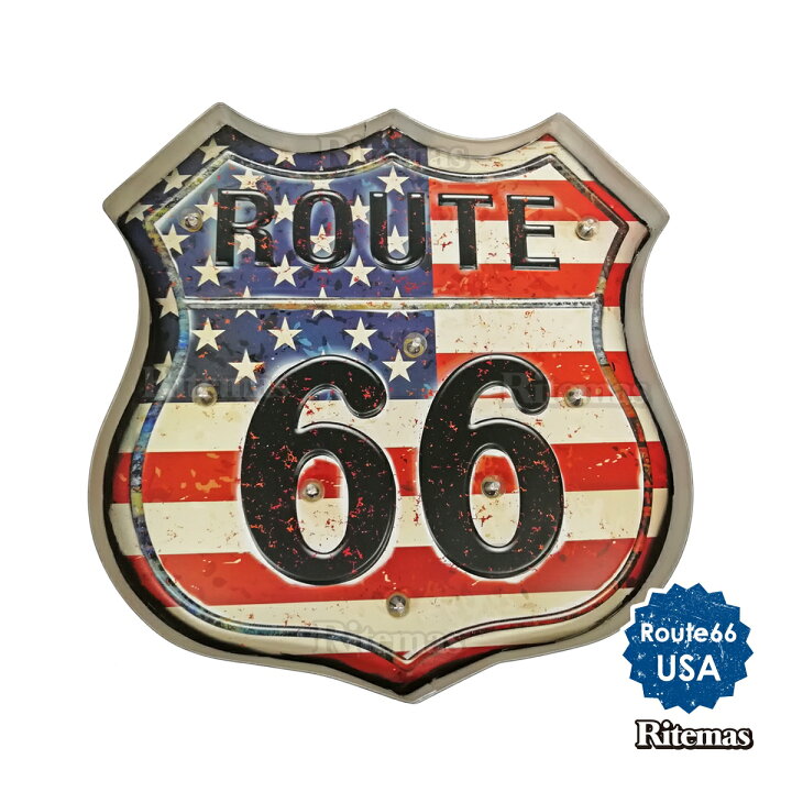 楽天市場 ブリキ 立体看板 ウォールサイン アメリカンレトロ アメリカ雑貨 電球付 Route66 Usa アメリカ国旗 インテリア オシャレ おしゃれ かっこいい ブリキ看板 リテマス