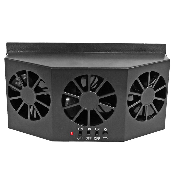 楽天市場 P15倍 カーソーラーファン 車載ファン 換気扇 扇風機 トリプル 冷房 冷却 自動車 夏 熱中症対策 曇り防止 太陽電池 バッテリー 充電 消臭 脱臭 空気清浄 省エネ エコ 簡単取付 配線不要 ブラック リテマス