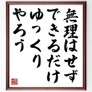 名言「無理はせず、できるだけゆっくりやろう」手書き書道色紙額/受注後の毛筆直筆(無理をしない ペース ストレス管理 心の健康 バランス 自己ケア 持続可能な成長 リラックス 時間管