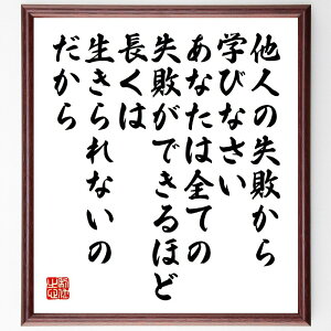 名言「他人の失敗から学びなさい、あなたは全ての失敗ができるほど長くは生きられないのだから」手書き書道色紙額/受注後の毛筆直筆(他人から学ぶ 失敗の価値 経験からの学び 成長の