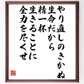 名言「やり直しのきかぬ生命だから、精一杯生きることに全力を尽くせ」額付き書道色紙／受注後直筆（名言 グッズ 偉人 座右の銘 壁掛け 贈り物 プレゼント 故事成語 諺 格言 有名人 人気 おすすめ）