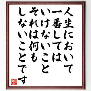 名言「人生において一番してはいけないこと、それは何もしないことです」手書き書道色紙額/受注後の毛筆直筆(名言 行動 人生の教訓 自己啓発 挑戦 努力 成長 無気力 積極性 人生の目的