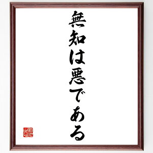 名言「無知は悪である」手書き書道色紙額/受注後の毛筆直筆(知識 教育 学び 情報 啓蒙 自己成長 批判的思考 社会問題 意識向上 知恵 名言 格言 座右の銘 プレゼント 贈り物 お祝い 偉人