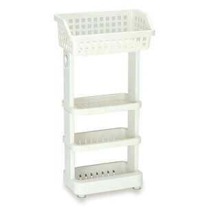 伊勢藤(ISETO) 浴室用ラック 湯楽(4段) ホワイト 幅36.0×奥行21.5×高さ71.5cm 日本製 大型バスケット付 フック付 吸盤 置き型 コーナー 吊り下げ 高さ調節可能 I-225