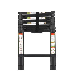 RIKADE 伸縮はしご 耐荷重150kg 軽量 持ち運びやすい 折り畳み 伸縮梯子 多機能アルミはしご 自動ロック スライド式 伸縮自在 梯子 室内室外両用 スライド式 (ブラック, 2.6m)