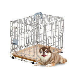 アイリスオーヤマ 犬 猫 ケージ 折りたたみ シルバー/ブラウン 超小型犬・猫用 幅34×奥行47×高さ38.5cm