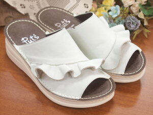 【Put's】厚底コンフォートフリルデザインサンダル 41582 【ホワイトMサイズのみ】