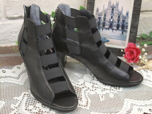 【Put's プッツ】本革サマーヒールショートブーツサンダル 6752【ブラック22cmのみ】