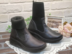 【Put's】プッツ 厚底リブブーツ 81723 81726【ブラック・ダークブラウン】【ニットブーツ 折り返せる】