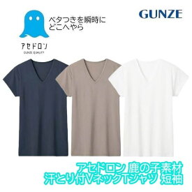グンゼ アセドロン インナーシャツ 半袖 Vネック 汗取りパッド メンズ 夏 夏用 鹿の子 吸汗 速乾 涼しい べたつかない 汗染み防止 脇汗 下着 肌着 V首 白 黒 ベージュ シャツ 仕事 ビジネス MCA712P M L LL ギフト プレゼント