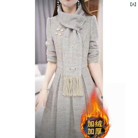 2024年の新作、リサヤの厚手のワンピース。洒落た巻きスカーフ付き、秋冬にぴったり。改良された旗袍スタイル。