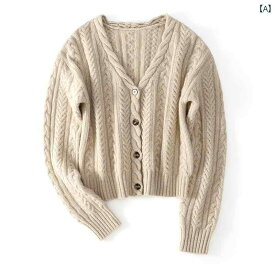 レディース ニット セーター 2024年の新作、女性向けのVネックカシミアカーディガン。レトロなロープ刺繍が施されたセーターはインナーとしてもアウターとしても着用可能です。