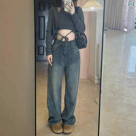 デニム レディース デニムパンツ 直線のデニムパンツ女性用太目モデルスリム幅広パンツ小柄な細身パンツ2024年の新作夏用薄手