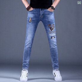 2024年の新作男性用刺繍デニムパンツは、アメリカ風の街着流行の春秋の細身のストレッチカジュアルパンツです。