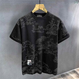 メンズ Tシャツ 短袖 半袖 夏用 日系 高級感 提花柄 ゆったりシルエット カジュアル 普段使い コットン混 吸湿速乾 軽量 トップス