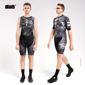 サイクリングウェア ユニセックス 夏用 短袖 トップス ビブショーツ セット ブラック 吸湿速乾 軽量 アウトドア 機能性