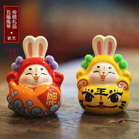 置物 かわいい うさぎ 伝統工芸 民芸品 吉祥物 インテリア デコレーション 動物フィギュア ミニチュア 小型 部屋装飾 デスクオーナメント 棚オーナメント 東洋風 文化遺産風