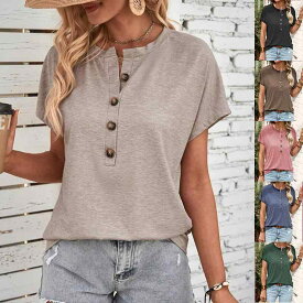 春夏 レディース トップス 短袖 Tシャツ 色 ツイストボタン ファッション 女性用 綿素材 吸湿速乾 軽量 ビッグシルエット ブラック ピンク系 アイボリー 通勤用 普段使い