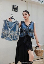 ノースリーブ メンズ 牛仔 馬甲 夏用 薄手 無袖 トップス レイヤード 着用 軽量 吸湿速乾 デニム素材 カジュアル 普段使い 切り替えデザイン ビッグシルエット ブラック ブルー アイボリー 春夏 秋 ウィンター 通年 伸縮性 高級感 再生繊維