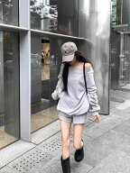 セットアップ レディース 秋物 上下セット 長袖 トップス 肩出し ワイドパンツ ショートパンツ 2点セット…