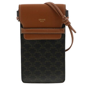 【値下げ】 CELINE セリーヌ フラップ付き モバイルポーチ 携帯ケース 10G332 PVC レザー カーキ ブラ