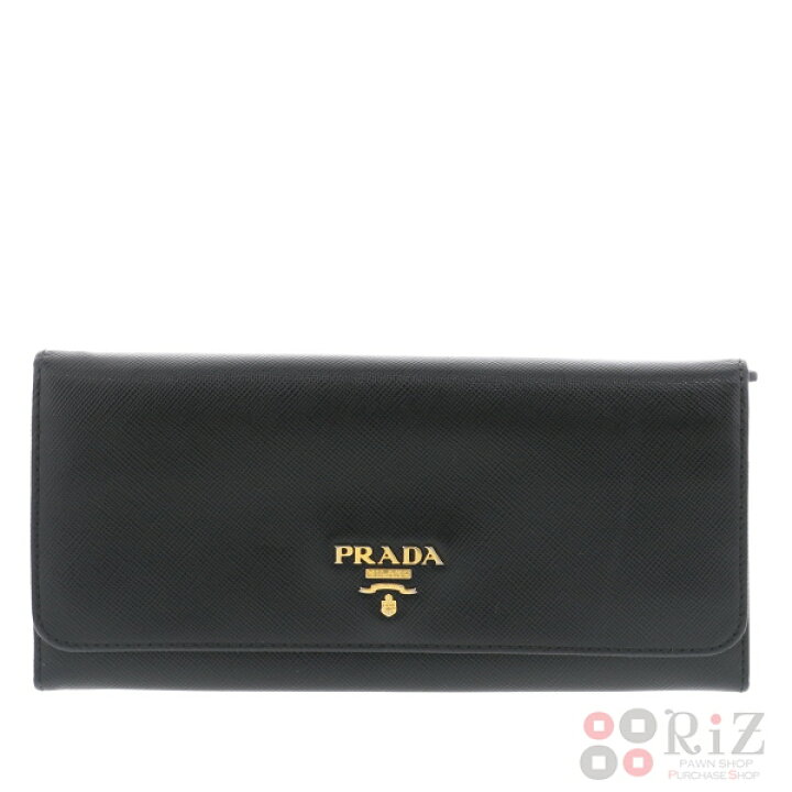 中古品 プラダ 二つ折り長財布 ブラック サフィアーノ ダブルホック 