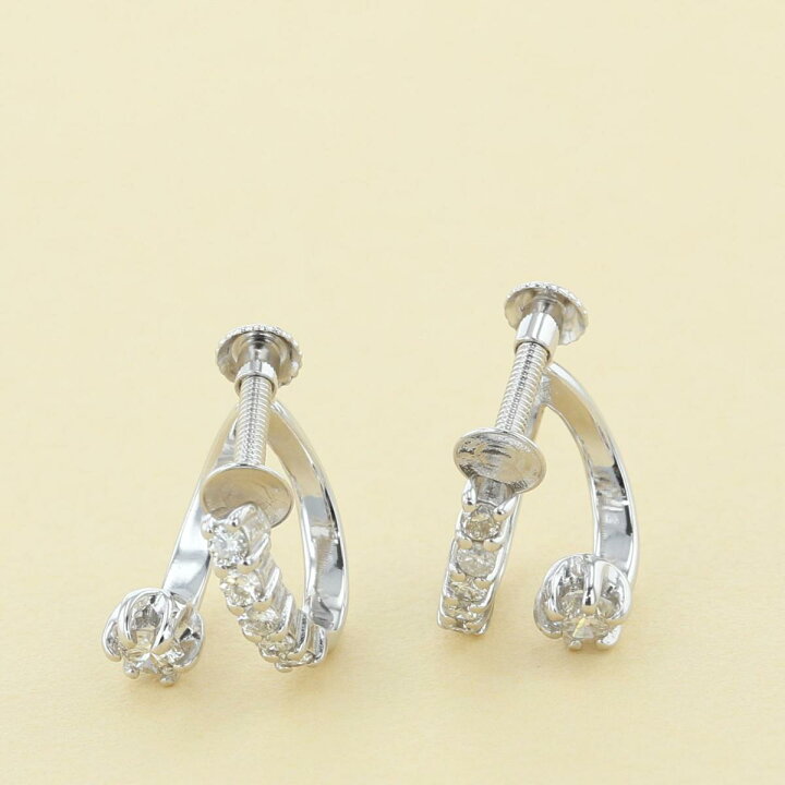 ダイヤモンド イヤリング 0.06ct K18PG K18WG ピアリング 一粒石  