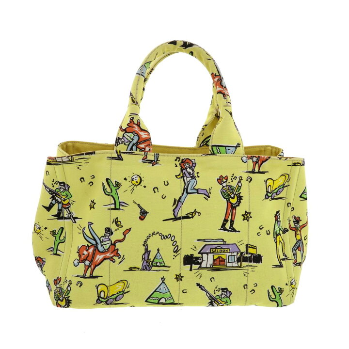 楽天市場】【美品】PRADA プラダ カナパ 総柄 トートバッグ 黄  