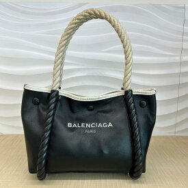 【中古】 BALENCIAGA （バレンシアガ） レザー ネイビー カバ XS バッグ ハンドバッグ レザー ロープハンドル CABAS Black 390346 used:B