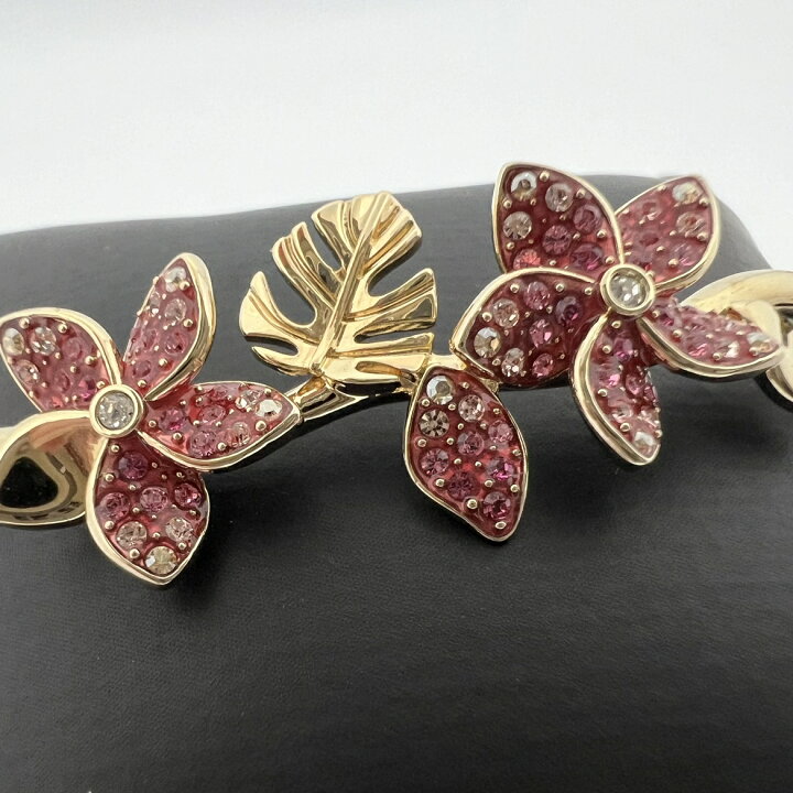 スワロフスキー製 Swarovski ピンククリスタル花モチーフブレスレット