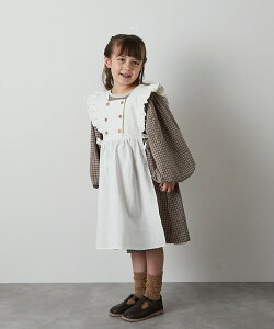 【riziere】前後2WAYサイドスリットエプロンワンピース キッズ 女の子 リジェール こども服 子供服 春 秋 冬 ガーリー こども 子供 おしゃれ シンプル 幼児 保育園 小学生 春 夏