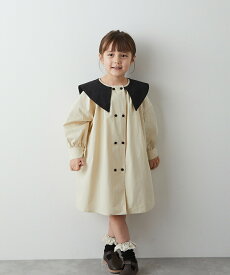 【NEW】ダブルボタンバイカラー襟ワンピースキッズ 女の子 90-150リジェール こども服 子供服 kids ワンピース 春 秋 ガーリー 長袖 こども 子供 ジュニア ワンピース ワンピ おしゃれ riziere 24SS