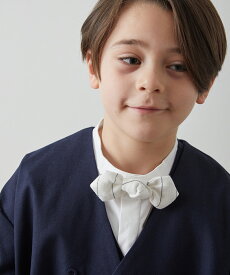 【riziere】リネン混ストライプ柄蝶ネクタイ（ボタン取り外しシャツ対応）男の子 kids キッズ おしゃれ こども服 子供服子ども 子供 可愛い シンプル 小学生 園児 プレゼント 蝶ネクタイ 入学式 卒園式 七五三 発表会 卒業式 入園式 フォーマル