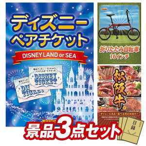 景品 3点セット 特大パネル 豪華目録 ビンゴ 結婚式 披露宴 二次会 忘年会 新年会 ゴルフコンペ 景品セット 【ディズニーペアチケット、折りたたみ自転車16インチ】 送料無料 特大パネル 豪